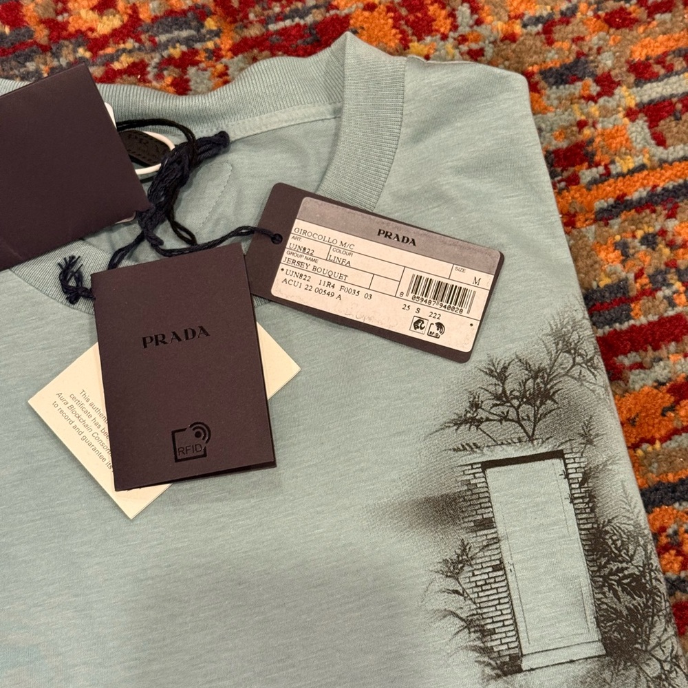 Prada Men's Light Blue Graphic Tee